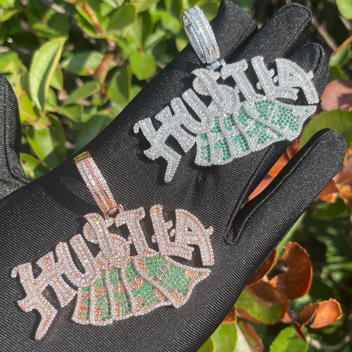 Iced Out "Hustle" Dollar Sign Pendant | Men's Real Copper CZ Necklace - CaratixJewelry