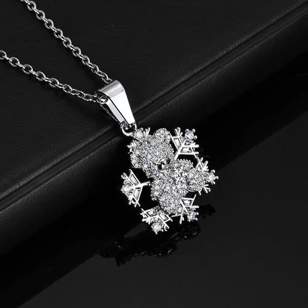 Bear Snowflake Pendant Necklace Zircon Hip Hop Jewelry for Women | Caratix Jewelry - CaratixJewelry