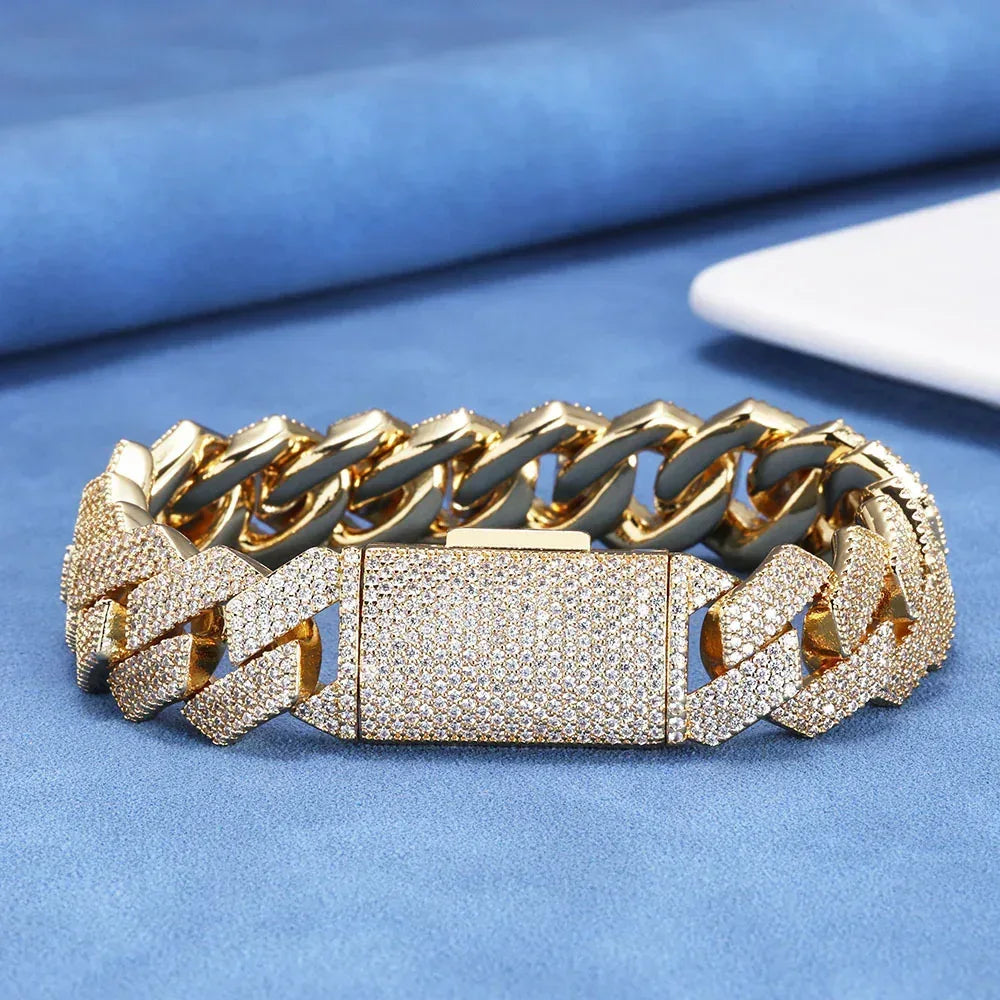 Custom 15mm 4 Row Rhombus Cuban Link Chain Bracelet | Caratix - CaratixJewelry