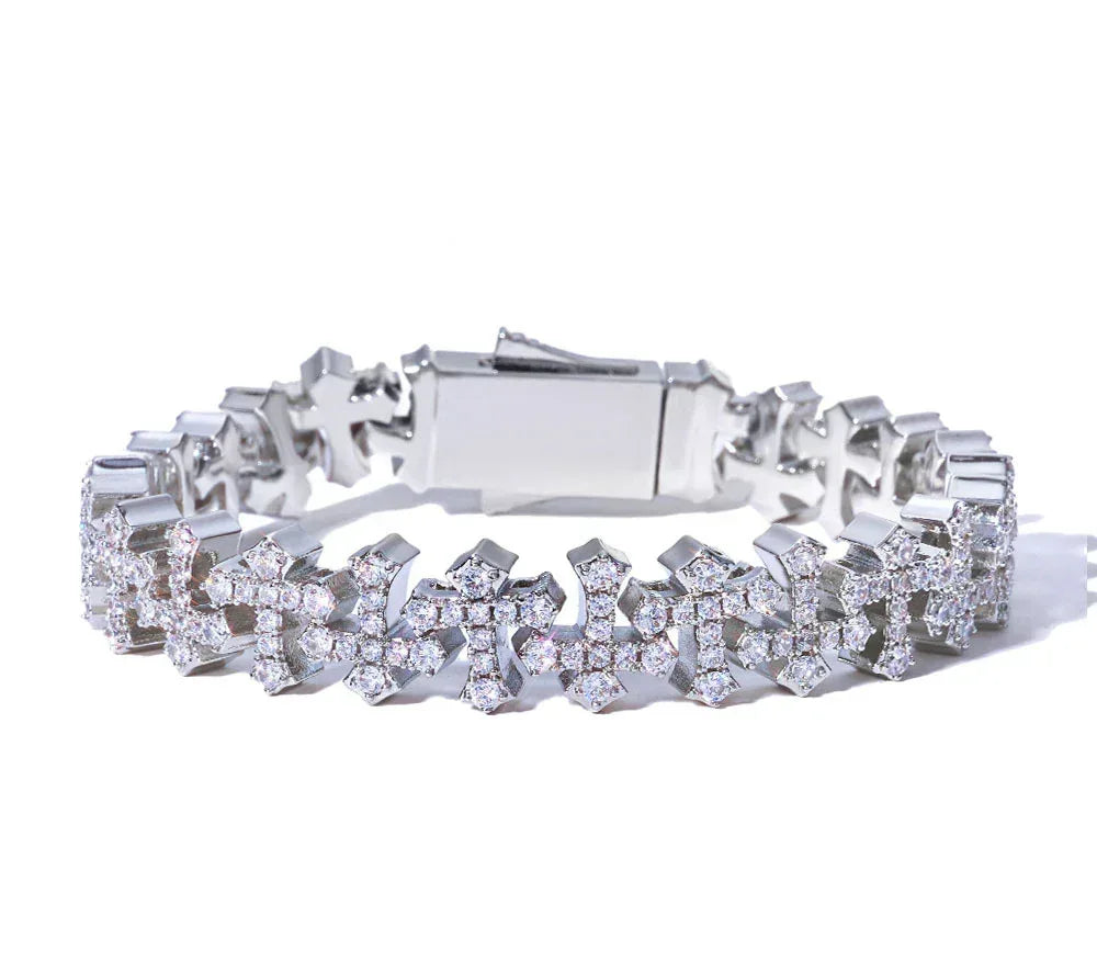 Iced Out Cross Zircon Bracelet Rapper Style Hip Hop Jewelry | Caratix Jewelry - CaratixJewelry