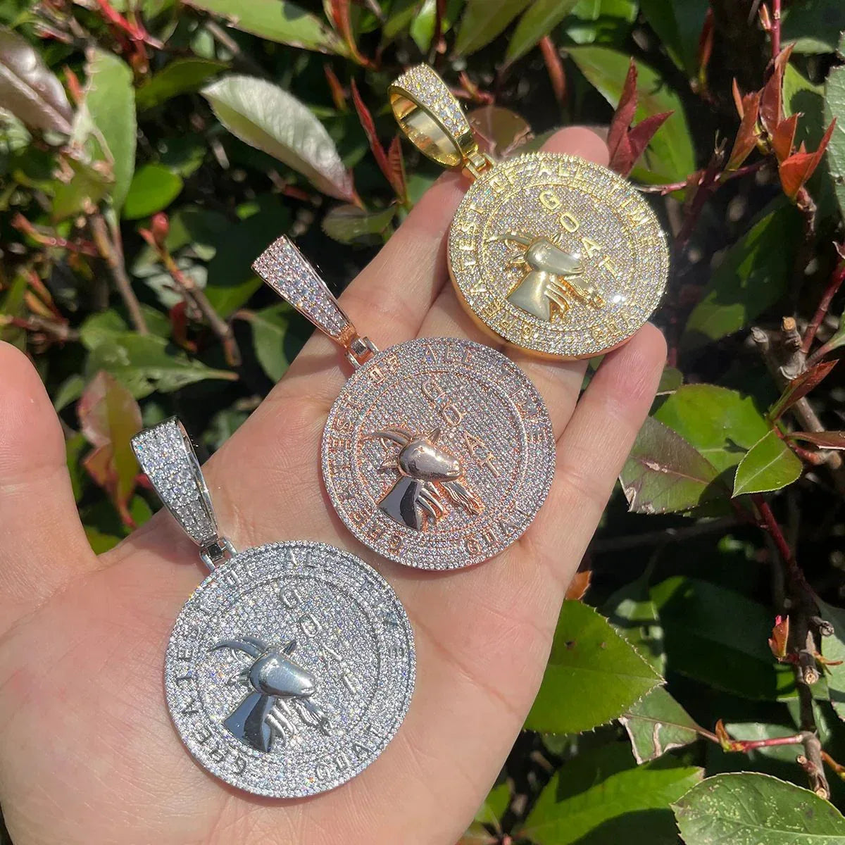 Iced Out "G.O.A.T." Pendant | Men's Real Copper CZ Goat Head Necklace - CaratixJewelry