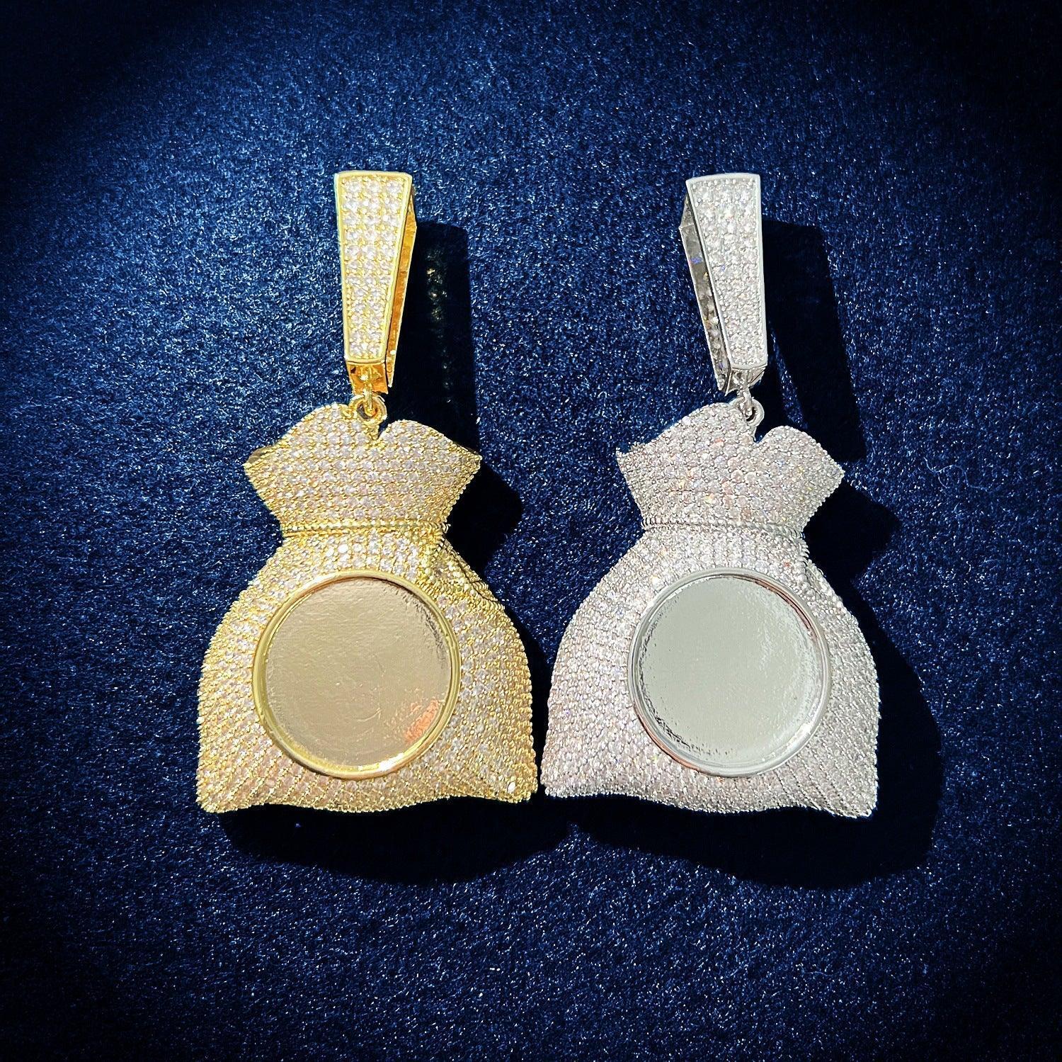 Money Bag Photo Pendant | Epoxy CZ Iced Out DIY Custom Hip Hop Necklace - CaratixJewelry
