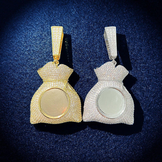 Money Bag Photo Pendant | Epoxy CZ Iced Out DIY Custom Hip Hop Necklace - CaratixJewelry