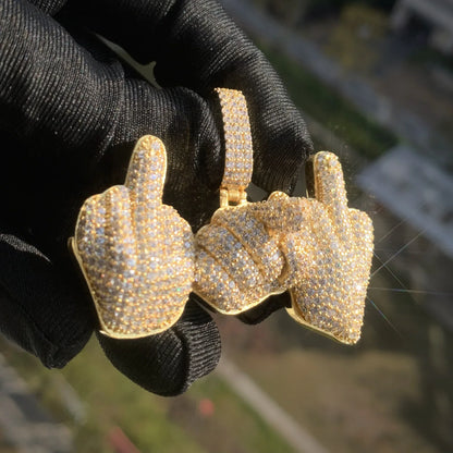 Hand Gesture Pendant Necklace | CZ Iced Out Hip Hop Rapper Streetwear Jewelry - CaratixJewelry