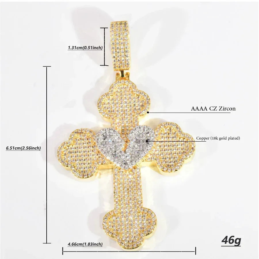 Broken Heart Cross Pendant Necklace – Hip Hop CZ Trendy - CaratixJewelry