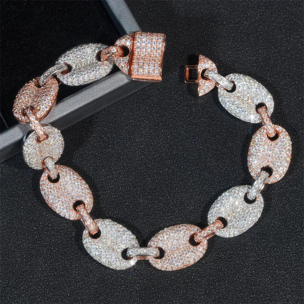 13mm Moissanite Pig Nose Cuban Link Bracelet/Necklace – S925 Sterling Silver Iced-Out Hip Hop Streetwear Jewelry - CaratixJewelry