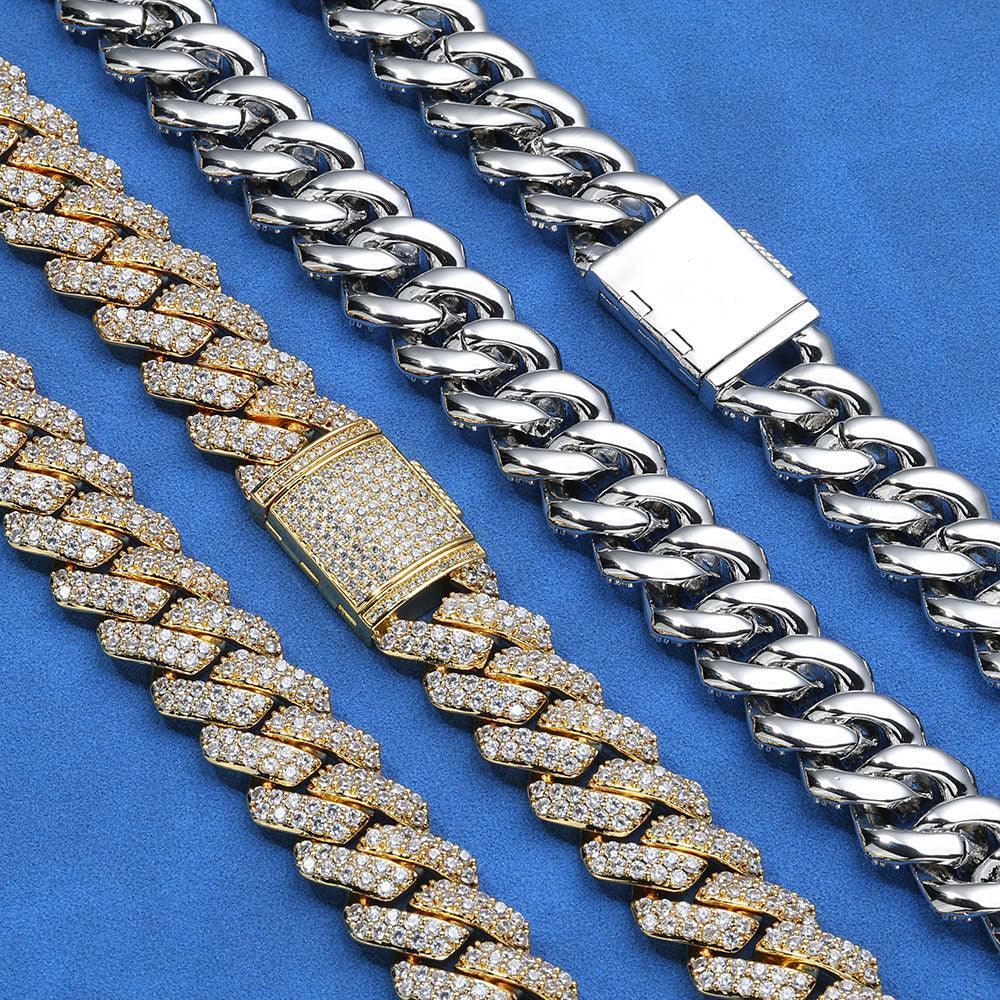 15mm Double-Row Moissanite Cuban Link Chain – S925 Sterling Silver -Cut Iced-Out Hip Hop Men’s Luxury Streetwear Necklace - CaratixJewelry