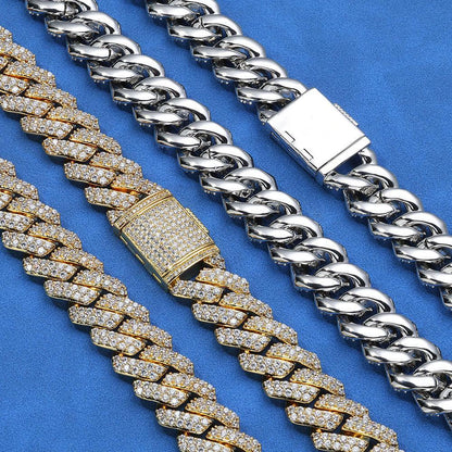 Custom 15mm S925 Sterling Silver Rhombus Cuban Chain | Double-Row Iced Out Jewelry | Caratix - CaratixJewelry