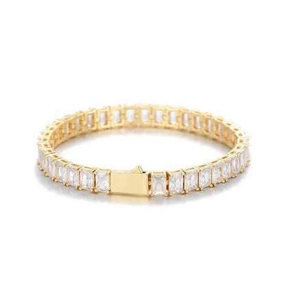 6mm Rectangle Zircon Tennis Chain Bracelet with Spring Clasp for Men | Caratix Jewelry - CaratixJewelry