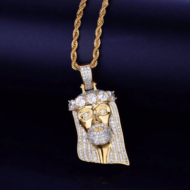 Classic Iced Out Jesus Piece | Men's Religious Hip Hop Pendant | Premium Copper CZ Necklace | God Head Charm | Caratix - CaratixJewelry