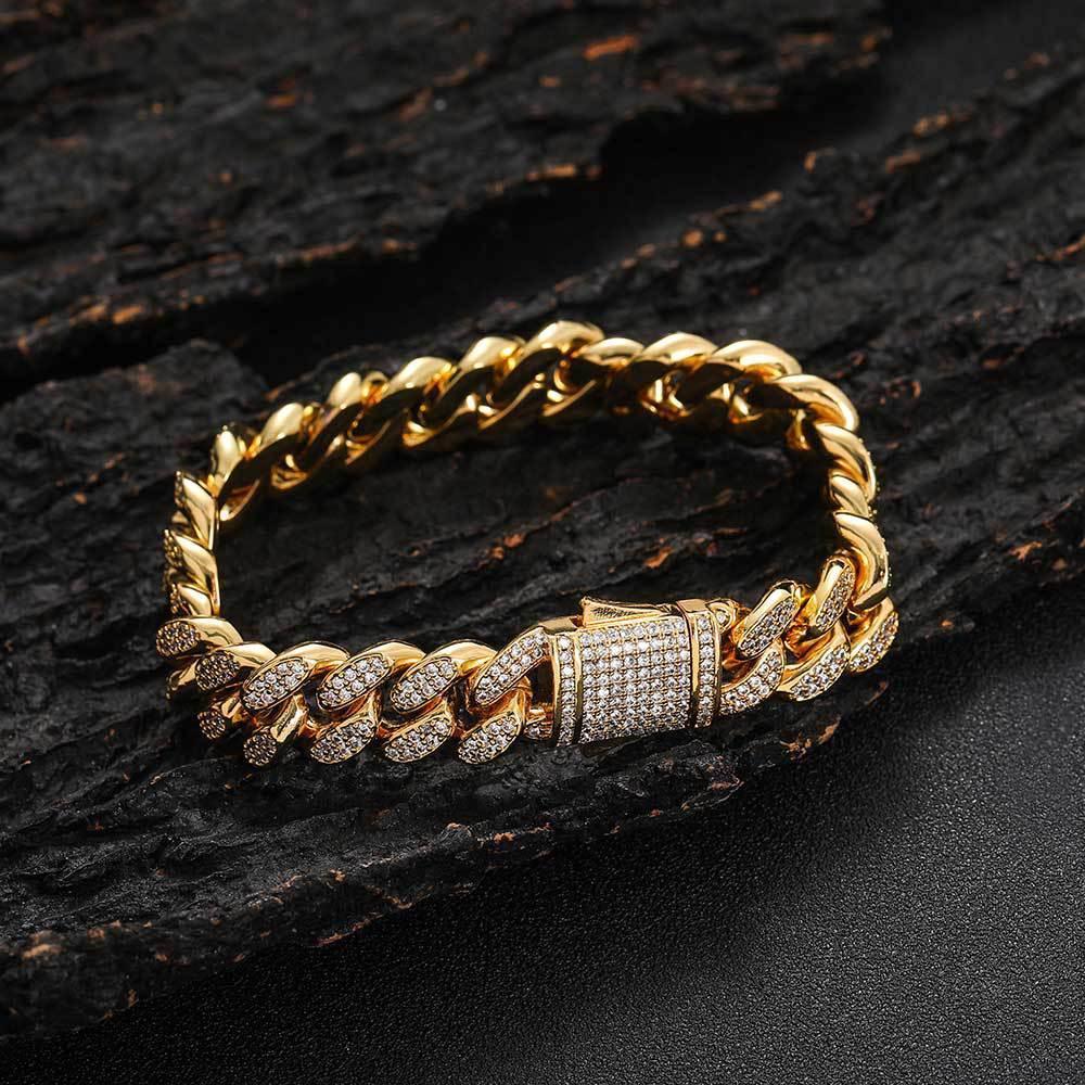 12mm Double Row Zircon Cuban Chain Bracelet - CaratixJewelry