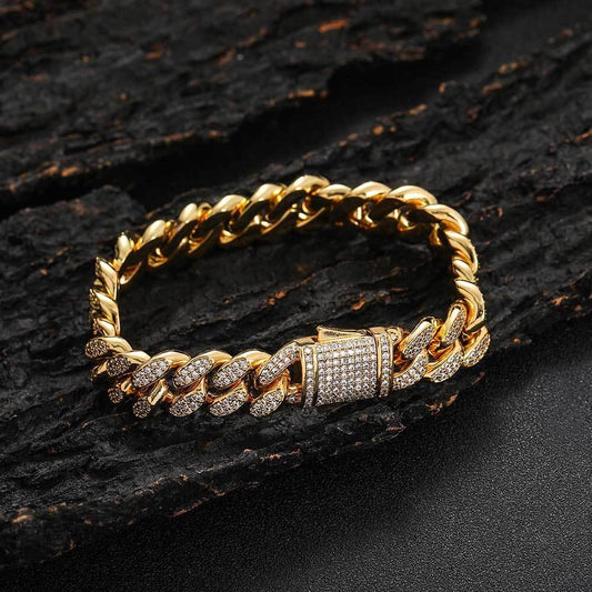 12mm Double Row Zircon Cuban Link Bracelet with Spring Clasp - CaratixJewelry