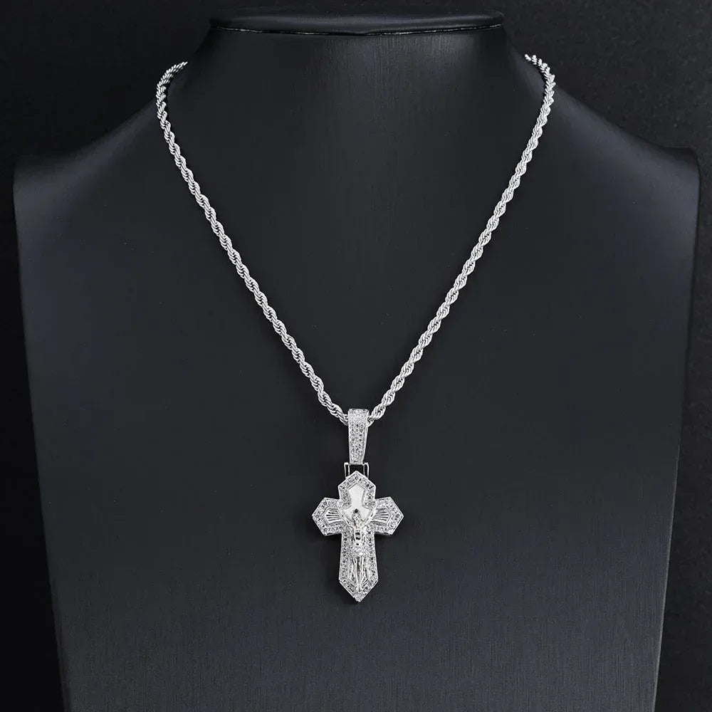 Custom Retro Cross Pendant S925 Silver Iced Out Chain for Rapper - CaratixJewelry