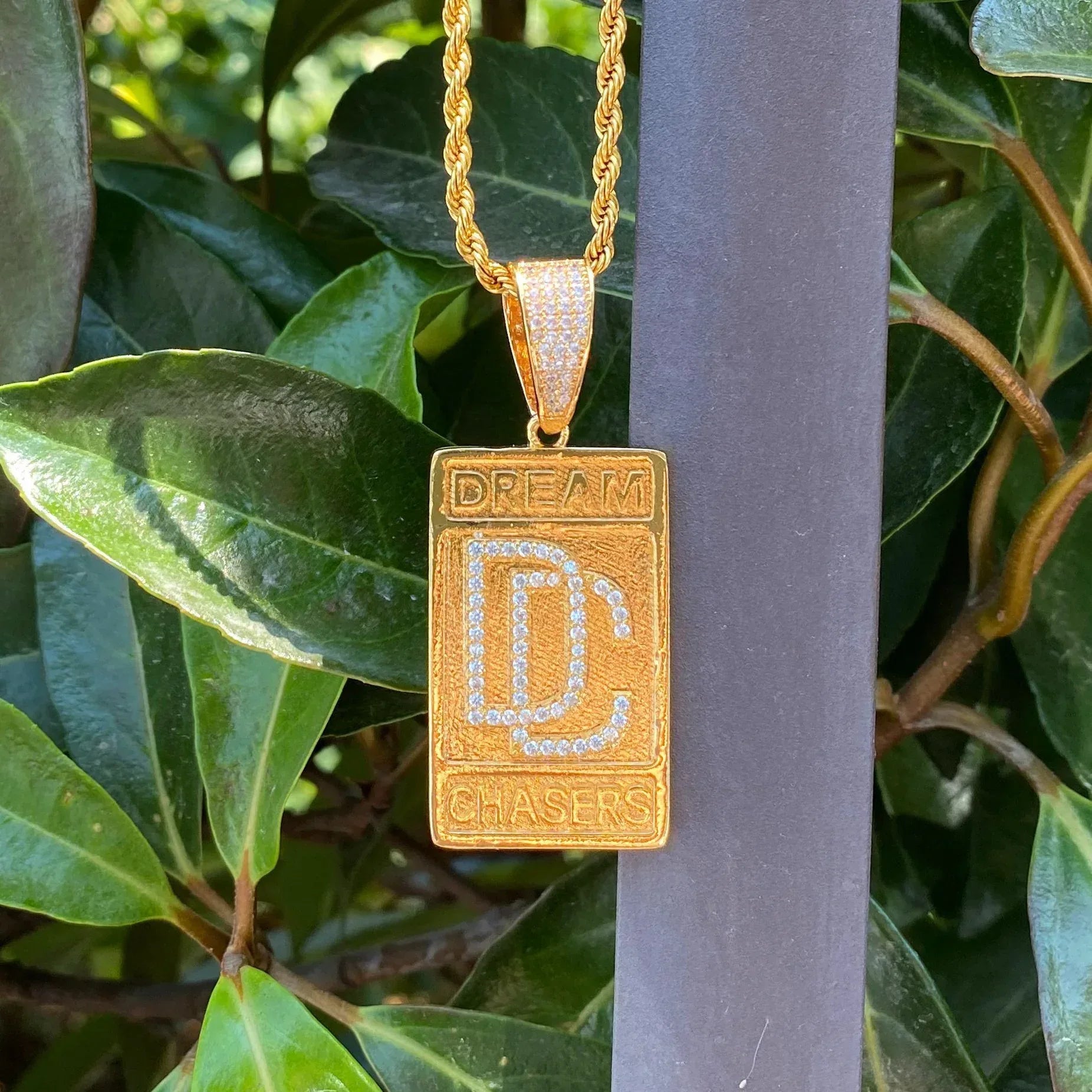 Iced Out Dog Tag Letter Pendant | Real Copper CZ Plaque Necklace - CaratixJewelry