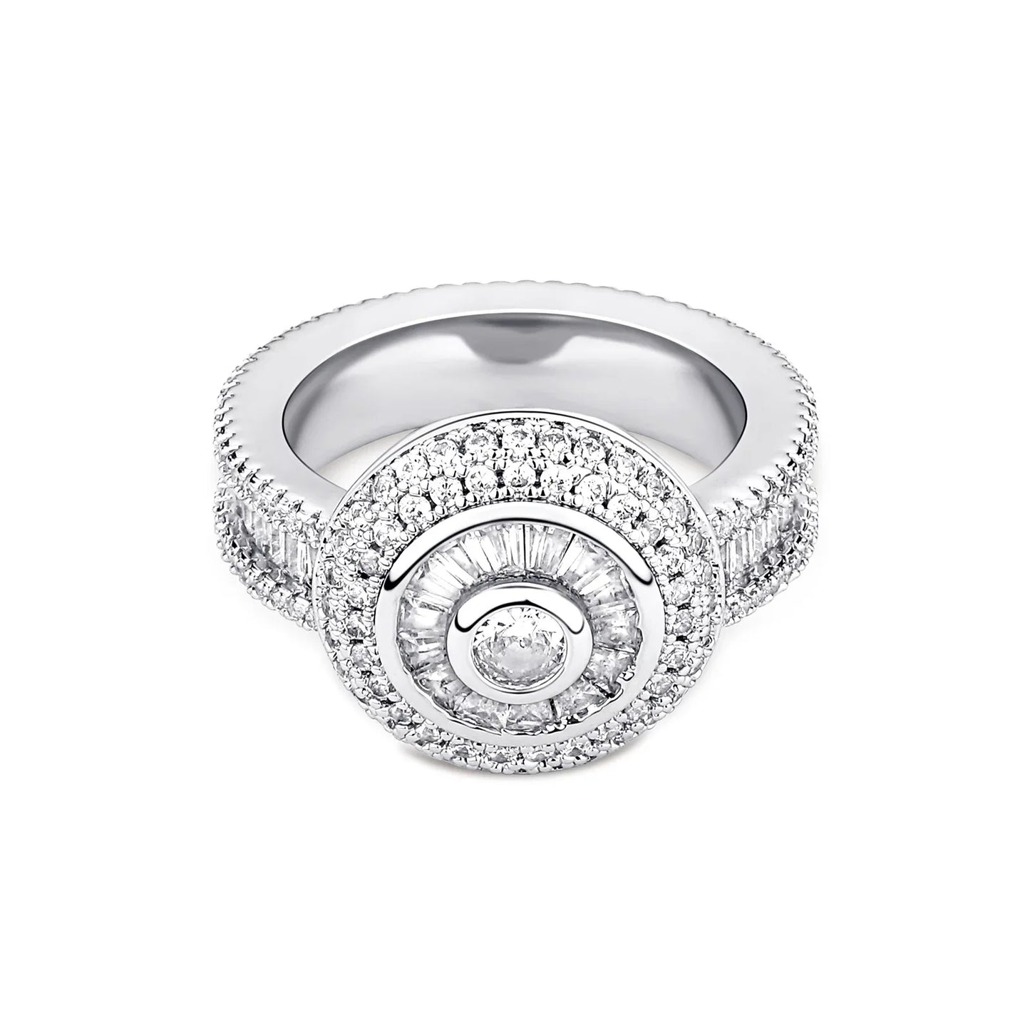 Multi-Cut Round & Baguette Hip Hop Ring | Iced Out Mosaic Band | Caratix