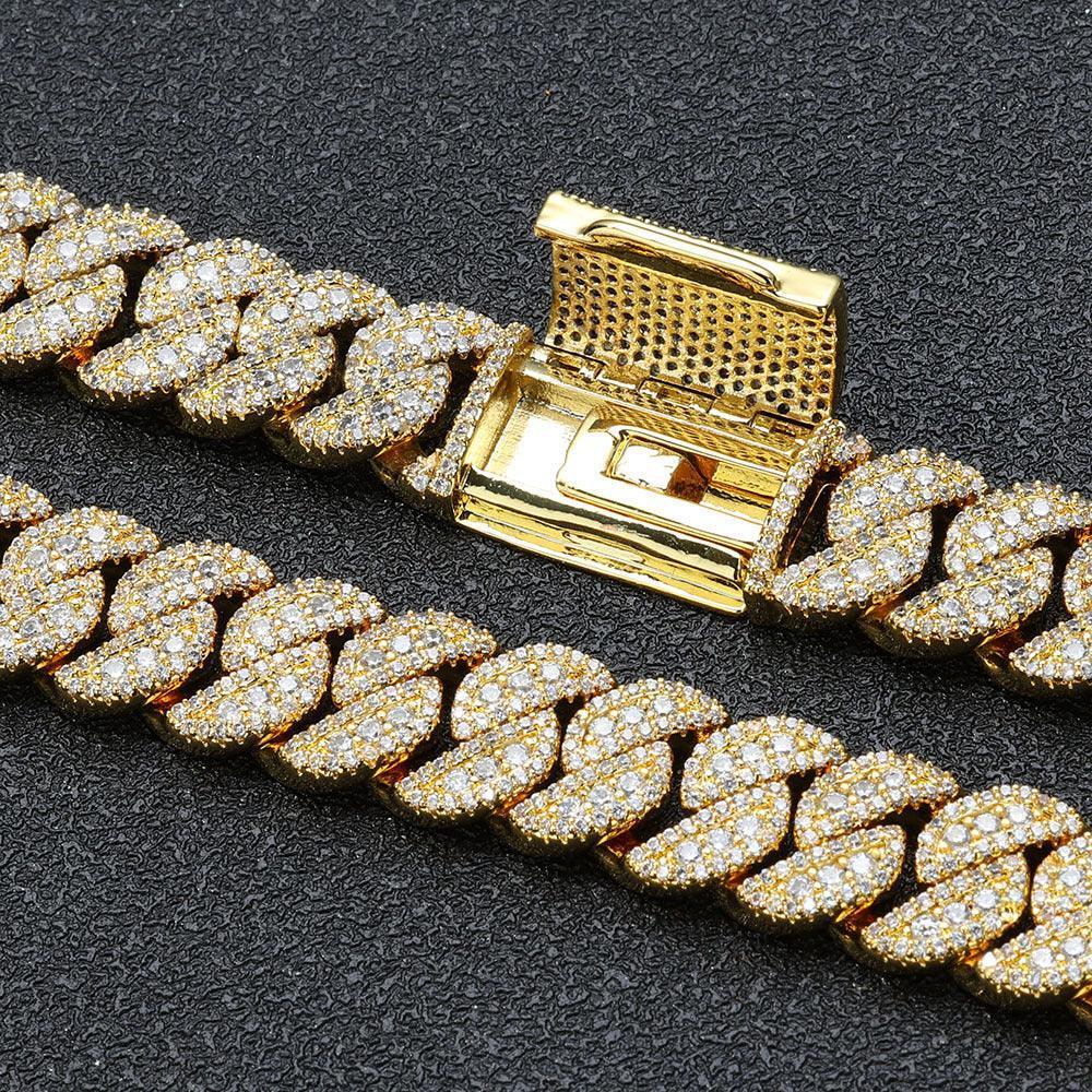 14mm Moissanite Cuban Link Chain with Flip-Lock Clasp – Custom S925 Sterling Silver Iced-Out Hip Hop Men’s Luxury Streetwear Necklace - CaratixJewelry