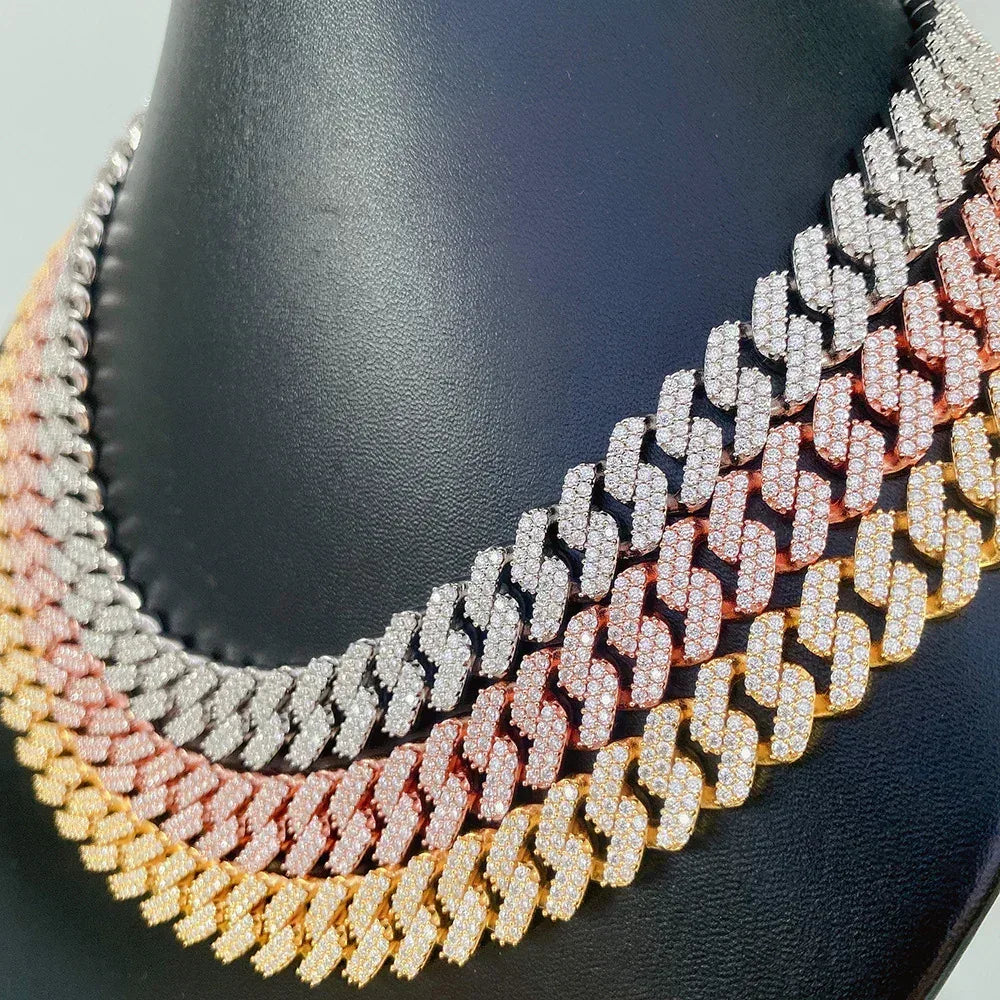 12.6mm Double-Row Moissanite Cuban Link | S925 Silver Men’s Hip Hop Chain - CaratixJewelry