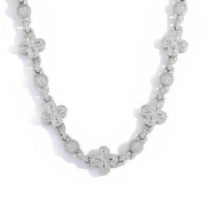 Four-Leaf Clover Moissanite Bead Chain – S925 Sterling Silver Iced-Out Hip Hop Men’s Luxury Streetwear Necklace - CaratixJewelry