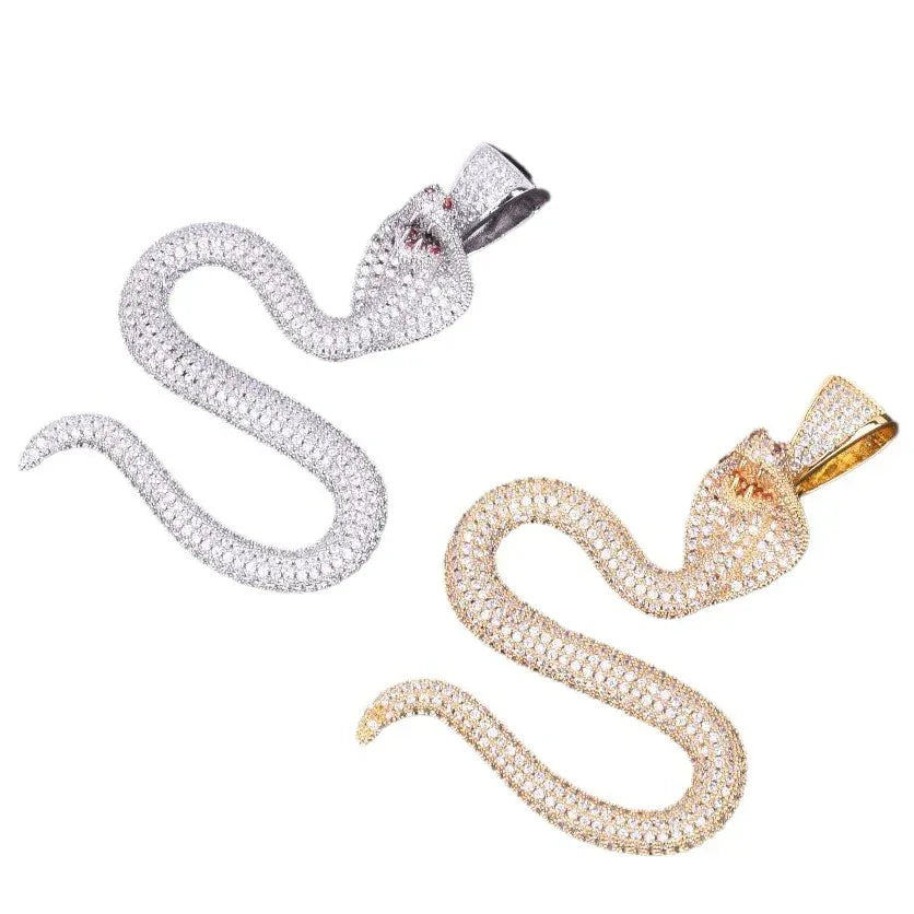 Iced Out Zodiac Snake Pendant | Men's Hip Hop Serpent Necklace | Premium Copper CZ Viper Jewelry | Streetwear Slatt Bling | Caratix - CaratixJewelry