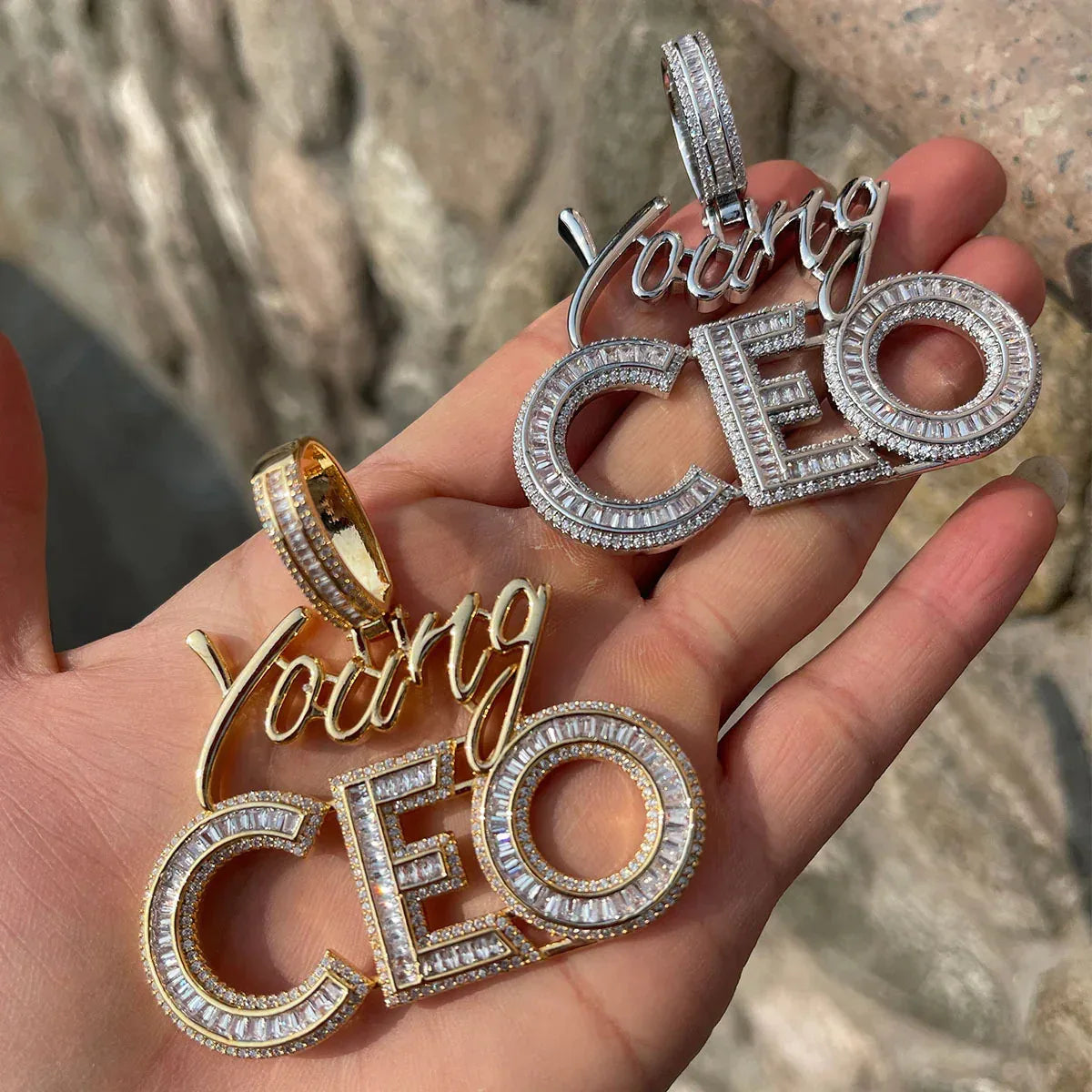 Iced Out "Young CEO" Letter Pendant | Men's Real Copper CZ Necklace - CaratixJewelry