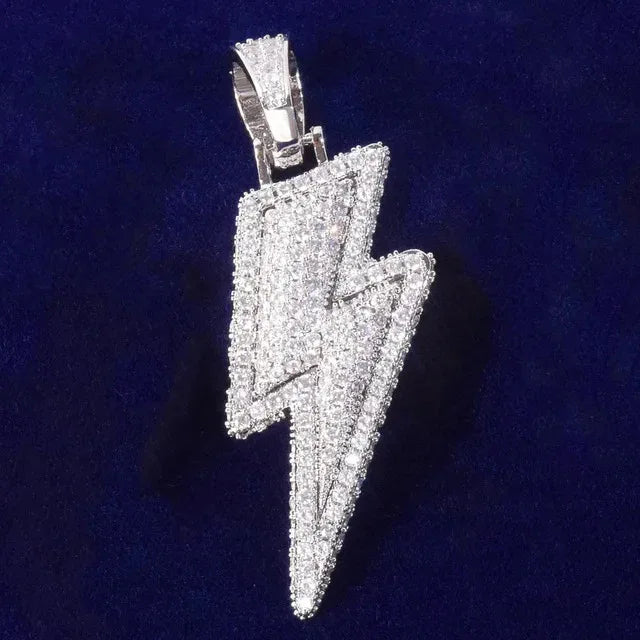 Iced Out Double Layer Lightning Bolt Pendant Flash Energy Bling | Caratix - CaratixJewelry