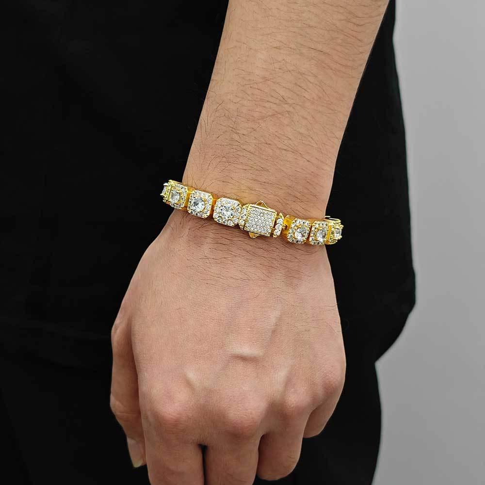 10mm Square Zircon Iced Out Bracelet with Spring Clasp for Men | Caratix Jewelry - CaratixJewelry