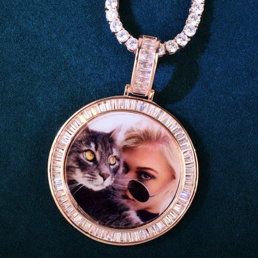 Round Photo Pendant Necklace | Gold/Silver/Rose Gold CZ DIY Hip Hop Jewelry - CaratixJewelry
