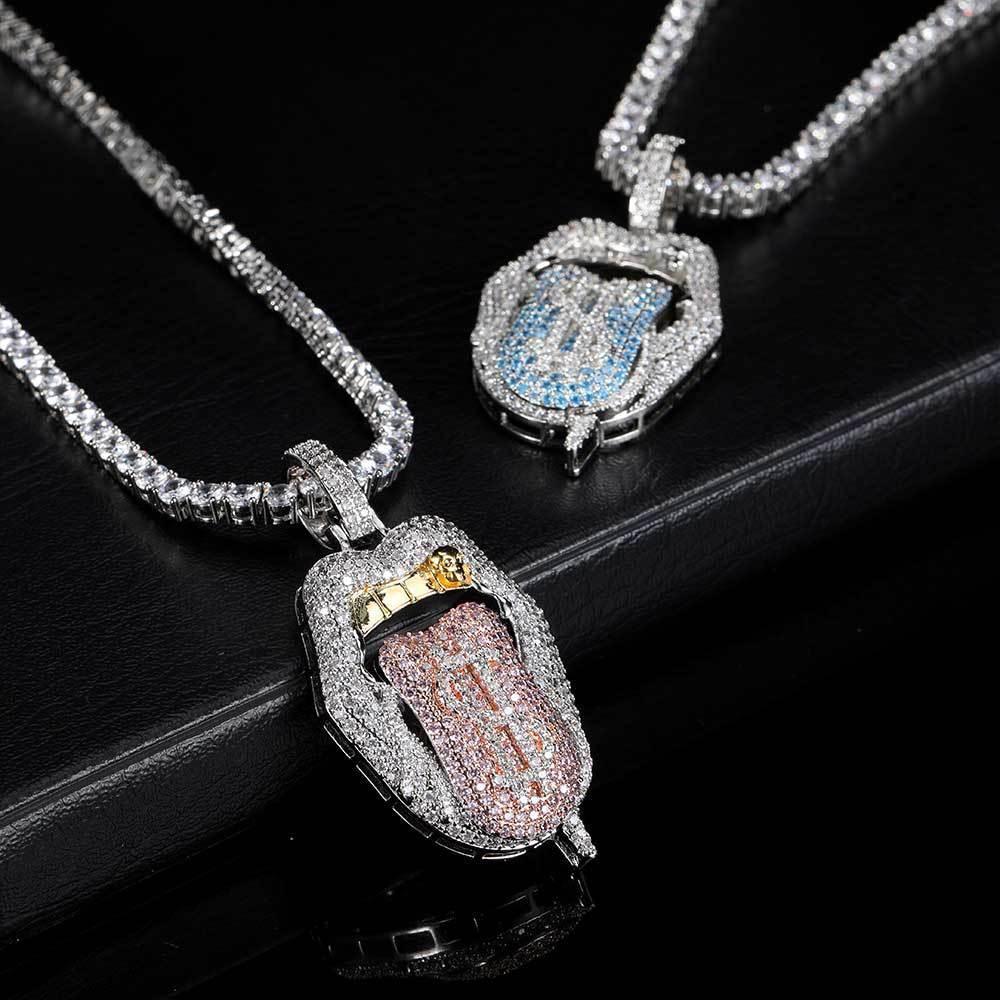 Custom Dollar Mouth & Tongue Pendant Necklace with Micro-Pave Zircon Stones for Men | Caratix Jewelry - CaratixJewelry