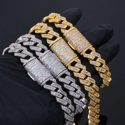 14mm Mixed-Cut Moissanite T-Bar Chain for Men – S925 Sterling Silver Luxury Hip Hop Necklace - CaratixJewelry