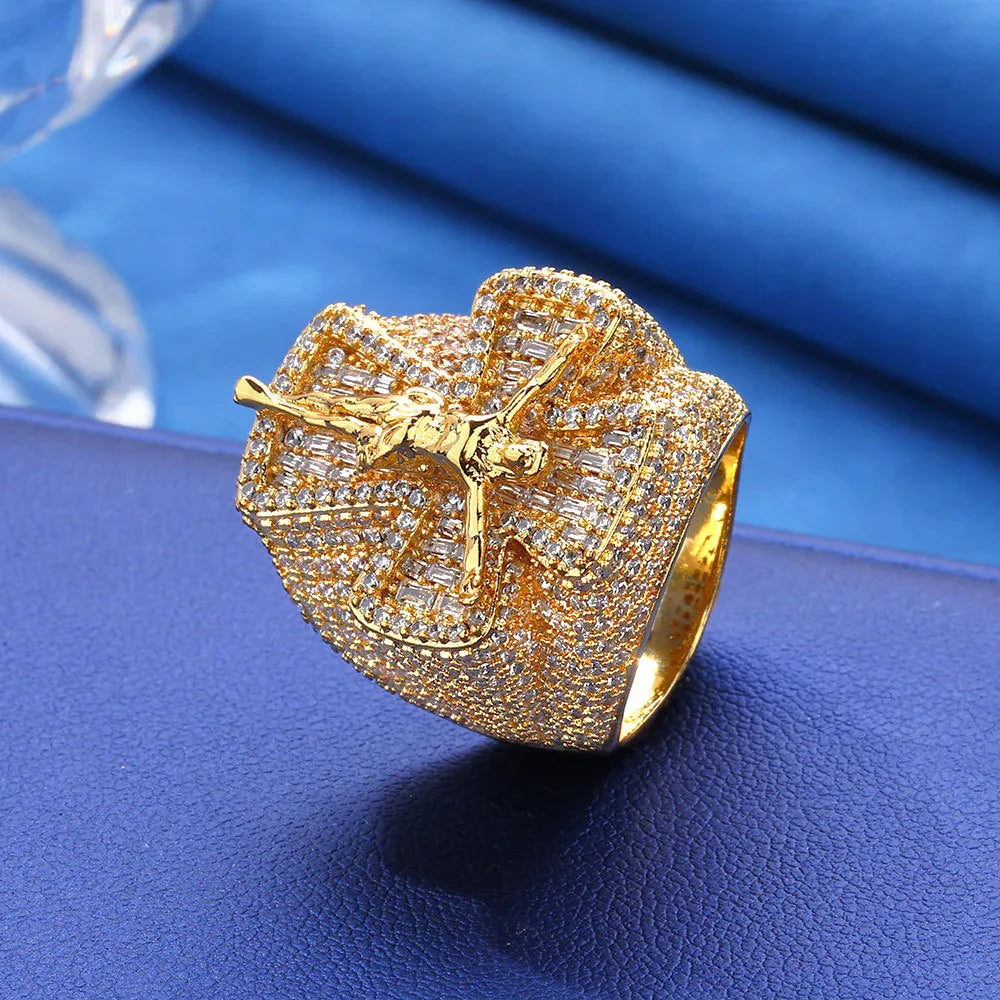 Men's Luxury Iced Out Cross Ring | Sleek Hip Hop Pave Band | Caratix