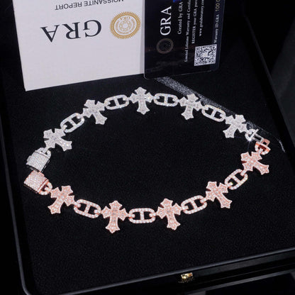 Moissanite Cross Cuban Link Bracelet with Box Clasp – S925 Sterling Silver Iced-Out Hip Hop Streetwear Jewelry - CaratixJewelry