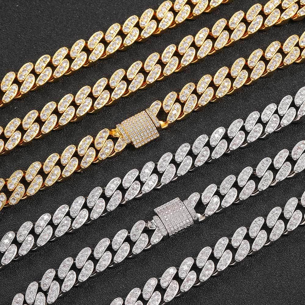 12mm Iced Out Cuban Chain Necklace Single Row Zircon - CaratixJewelry