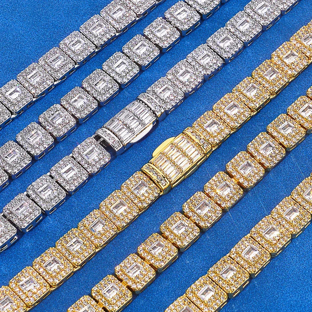 Custom 7.5mm Baguette Mixed Iced Bracelet | Secure Fold-over Hip Hop Bling | Caratix - CaratixJewelry