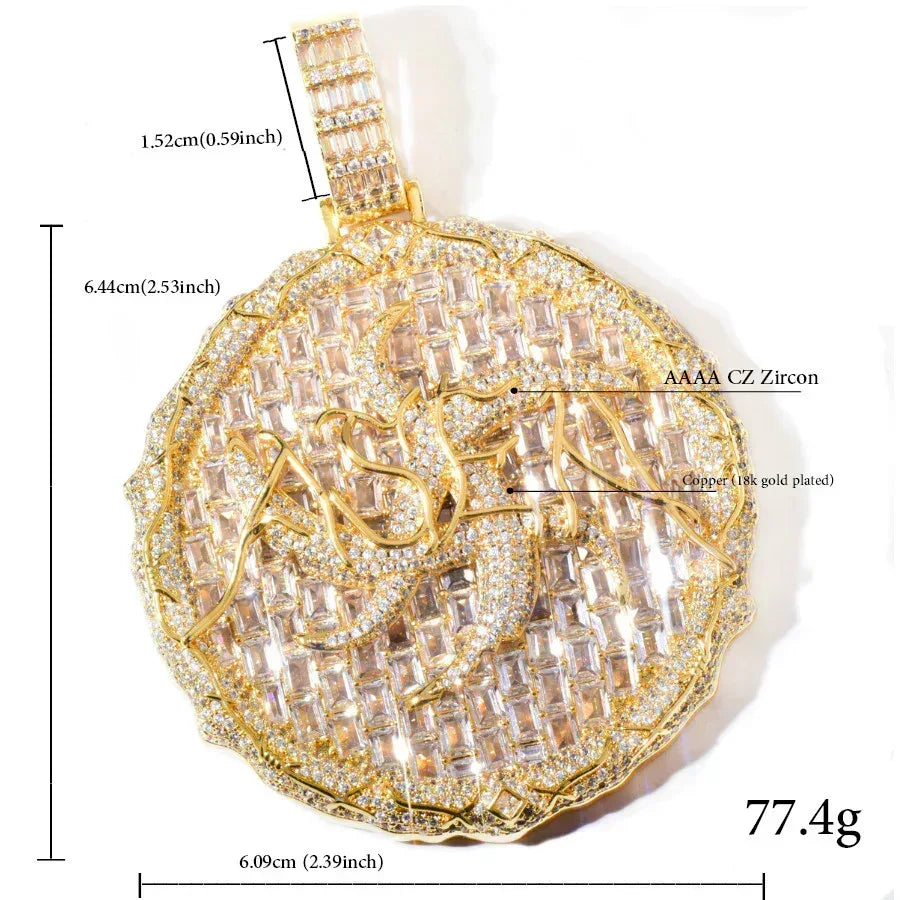 Iced Out Thorn Round Disc Pendant Necklace – Hip Hop Colorful CZ Trendy Jewelry - CaratixJewelry