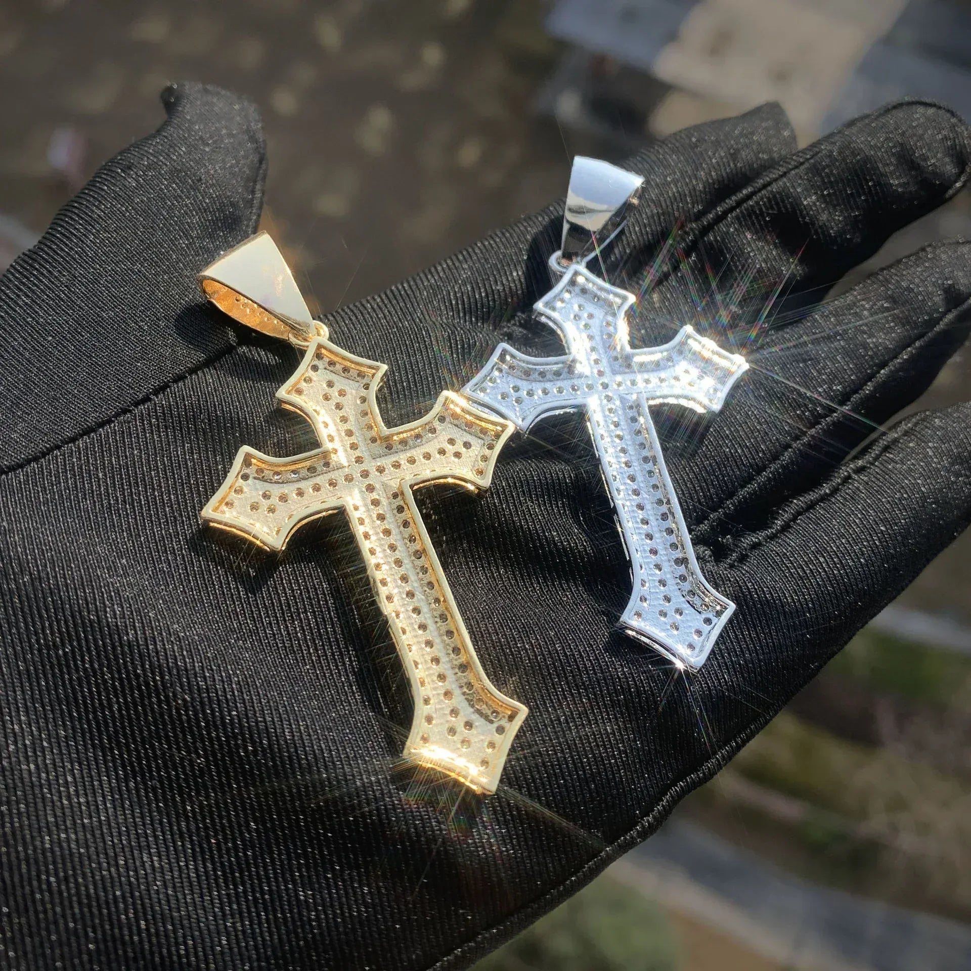 Iced Out Cross Pendant with Gold Plating & Zircon Stones - CaratixJewelry