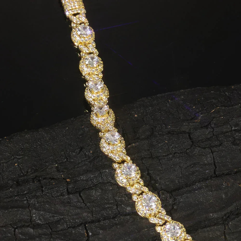 7.5mm Bead Cuban Bracelet Zircon Gold Chain Rapper Style for Men | Caratix Jewelry - CaratixJewelry