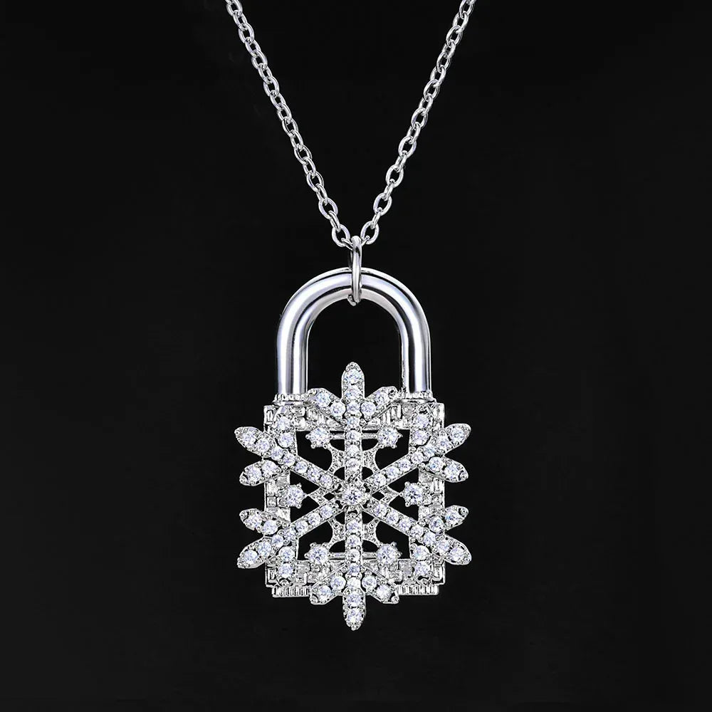 Lock Snowflake Pendant Necklace Zircon Hip Hop Jewelry for Women | Caratix Jewelry - CaratixJewelry