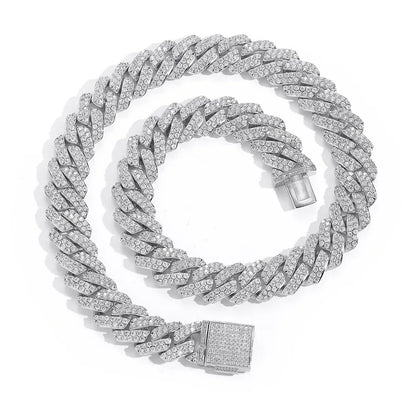 Custom 15mm S925 Sterling Silver Rhombus Cuban Chain | Double-Row Iced Out Jewelry | Caratix - CaratixJewelry