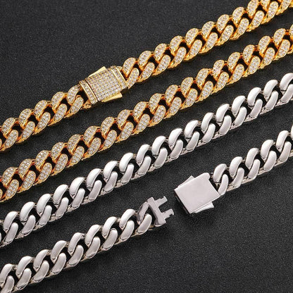 12mm Double Row Iced Out Cuban Chain Zircon Necklace with Spring Clasp for Men | Caratix Jewelry - CaratixJewelry