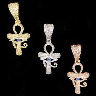 Iced Out Hollow "All-Seeing Eye" Cross Pendant | Men's Real Copper CZ Necklace - CaratixJewelry