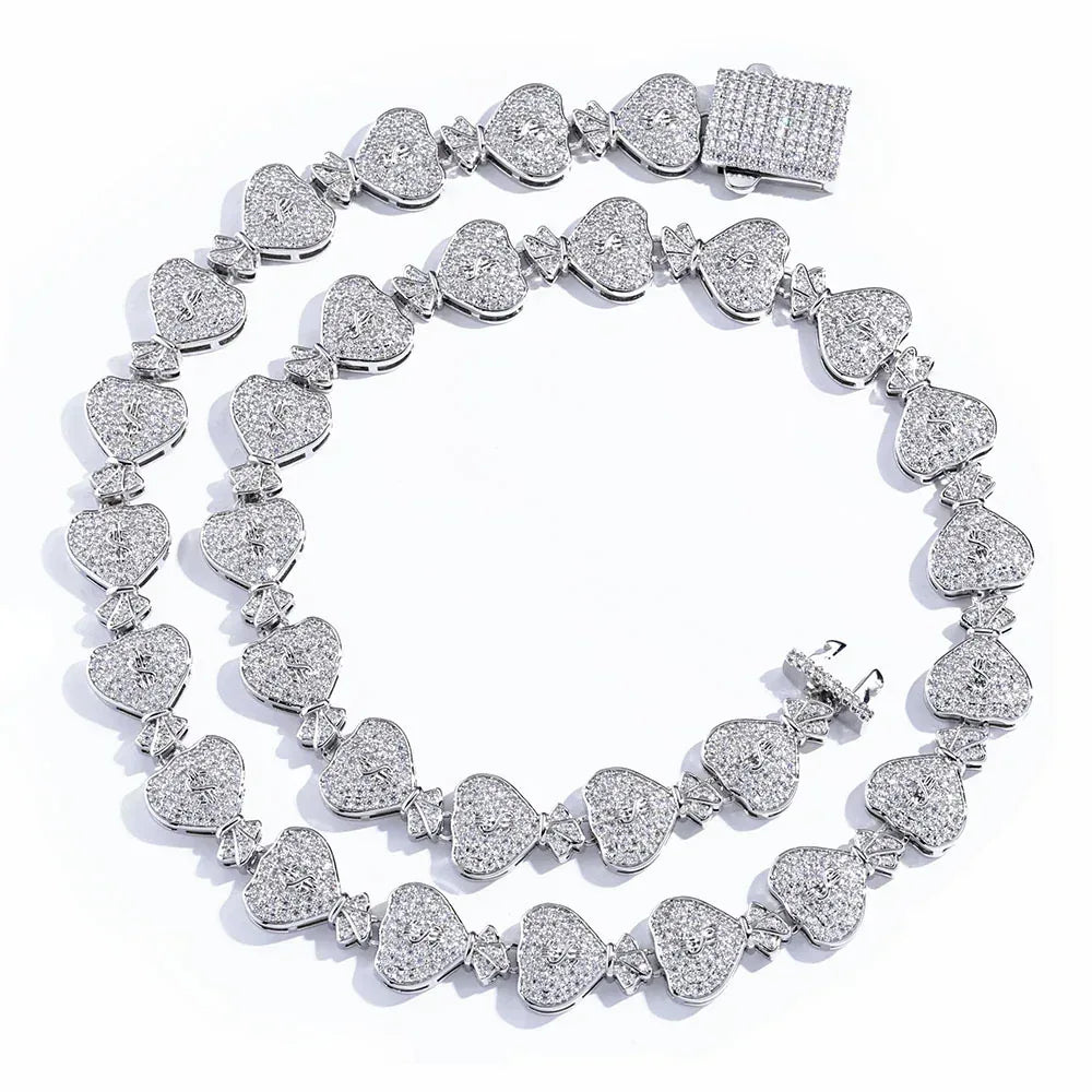 15mm Moissanite Money Bag Cuban Link Chain for Men – S925 Sterling Silver Custom Luxury Hip Hop Necklace - CaratixJewelry