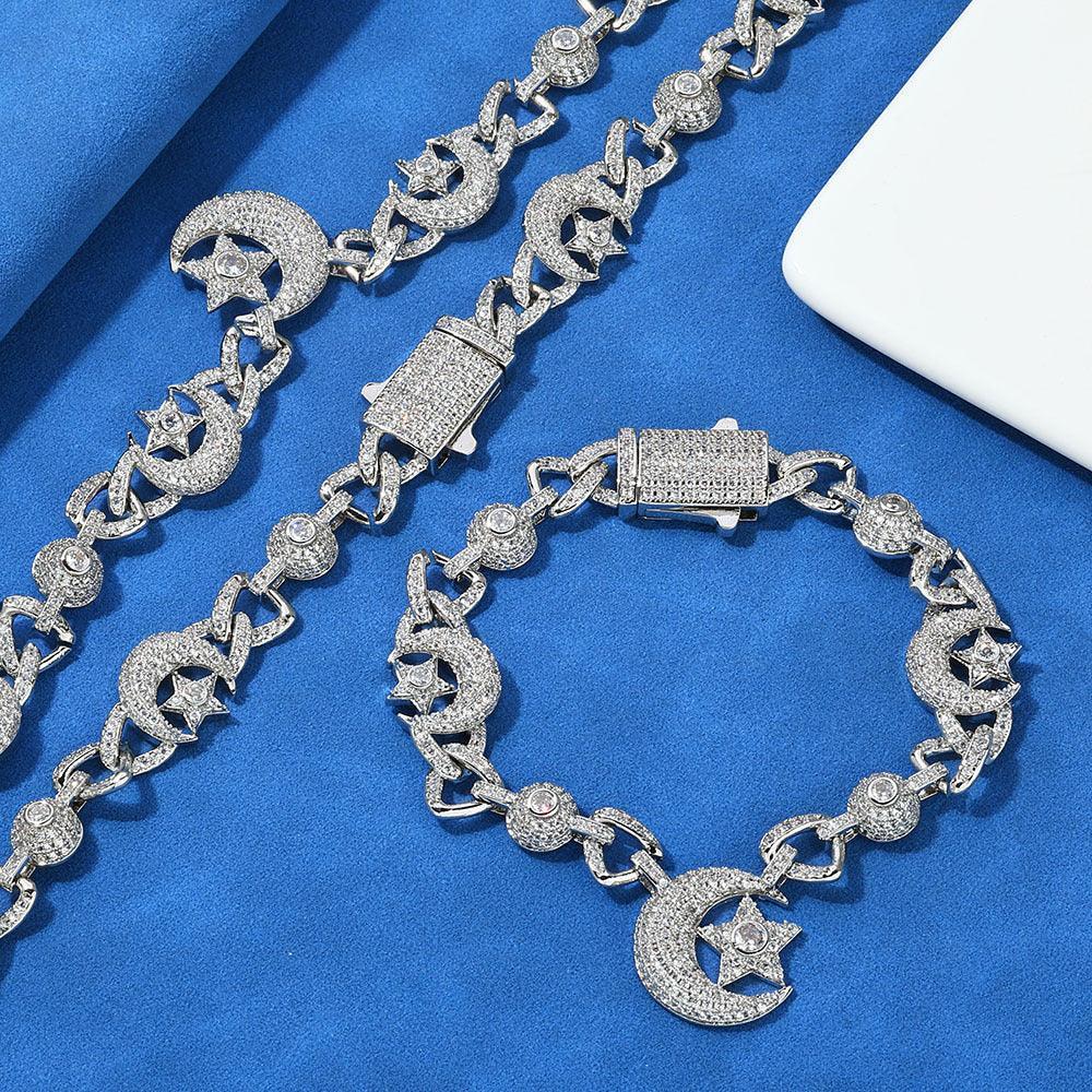 Custom 10mm Moon Star Necklace & Bracelet Gold Chain for Rapper | Caratix - CaratixJewelry