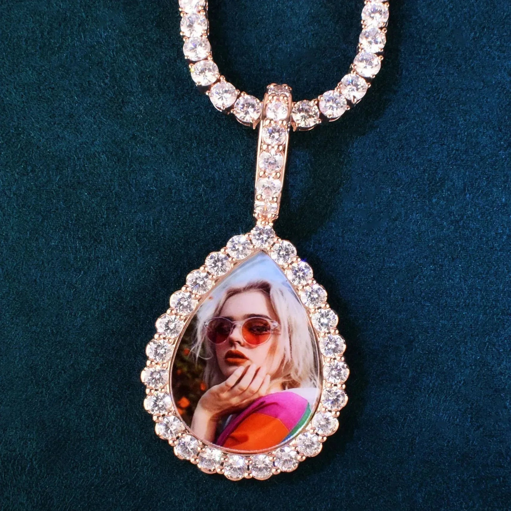 Teardrop Photo Pendant | Epoxy CZ DIY Custom Picture Hip Hop Jewelry - CaratixJewelry