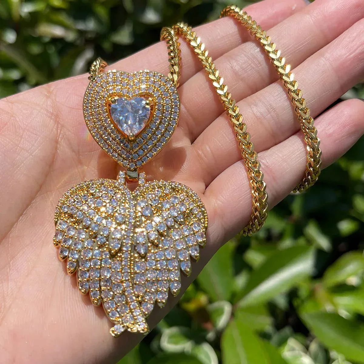 Women's Iced Out Puffy Heart Pendant | Gold Plated Love Necklace Caratix - CaratixJewelry