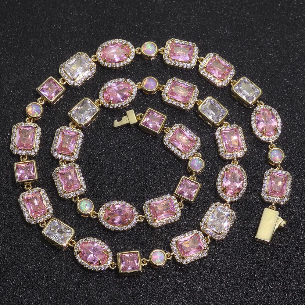 Custom 10mm Pink Gemstone & Opal Necklace | Modern Hip Hop Bling | Caratix - CaratixJewelry