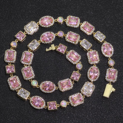 Custom 10mm Pink Zircon & Opal Necklace | Vibrant Rapper Iced Out Chain | Caratix - CaratixJewelry