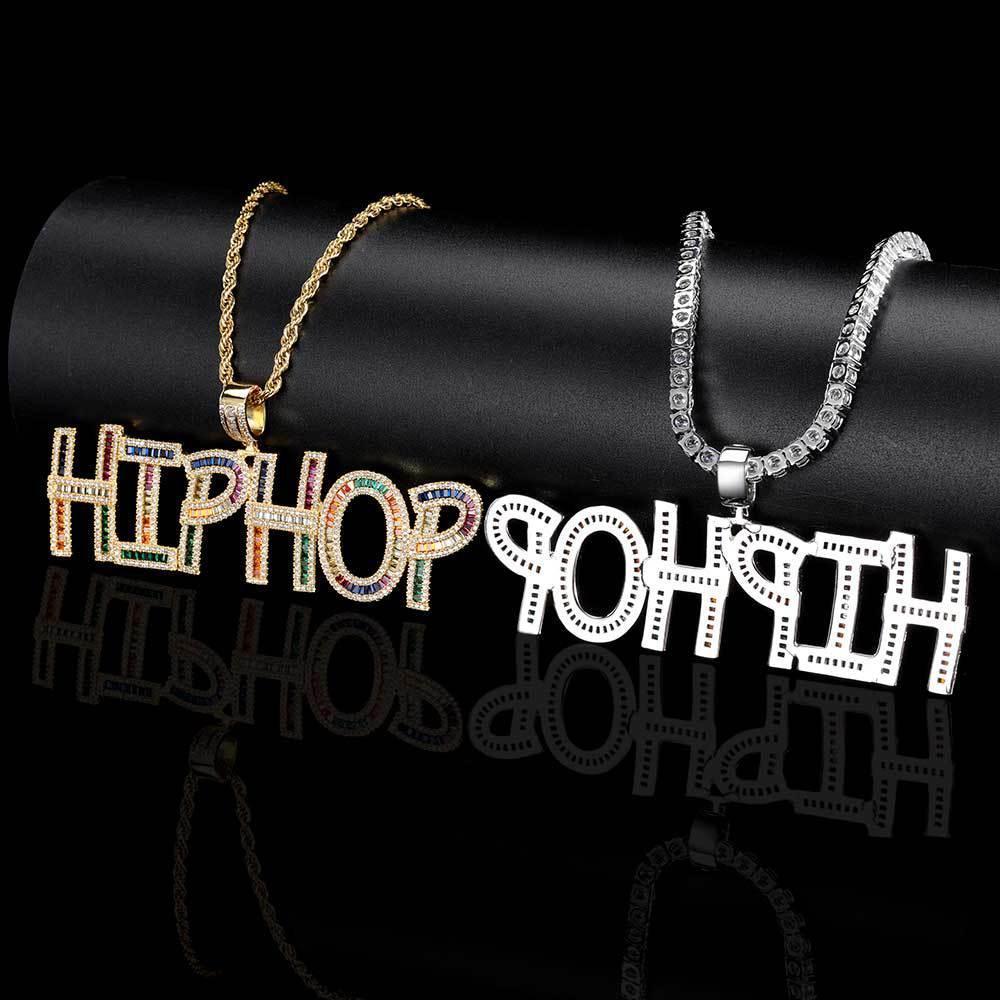 Colorful Square Zircon Letter Pendant Necklace for Men | Customizable Hip Hop Jewelry | Caratix Jewelry - CaratixJewelry