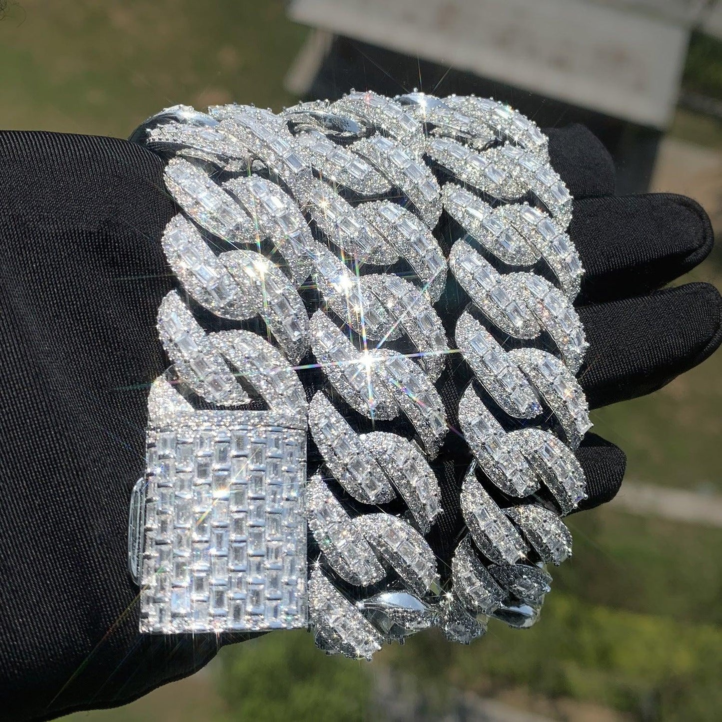 20mm Iced Out T-Shape Zircon Cuban Chain Necklace with Copper - CaratixJewelry