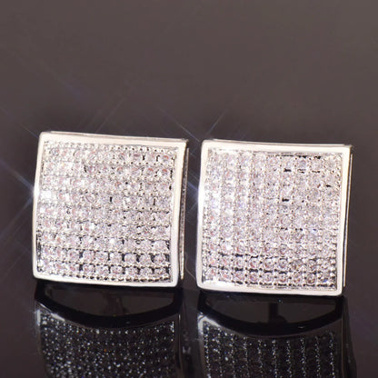 Arc Shaped Square Stud Earrings with 925 Silver Needle | Trendy Hip Hop Jewelry | Caratix Jewelry - CaratixJewelry