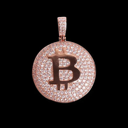 Iced Out Bitcoin Medallion Pendant | Men's Crypto BTC Coin Necklace Caratix - CaratixJewelry
